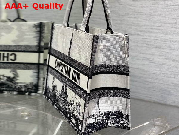 Dior Medium Dior Book Tote White and Black Paris Embroidery Replica