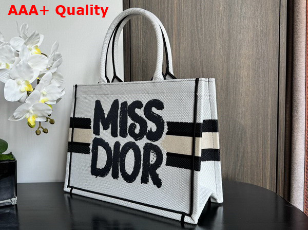 Dior Medium Dior Book Tote White and Blue Miss Dior Graffiti Embroidery Replica