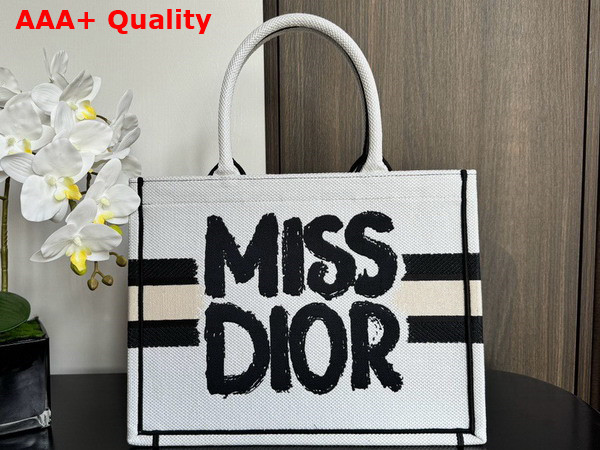 Dior Medium Dior Book Tote White and Blue Miss Dior Graffiti Embroidery Replica