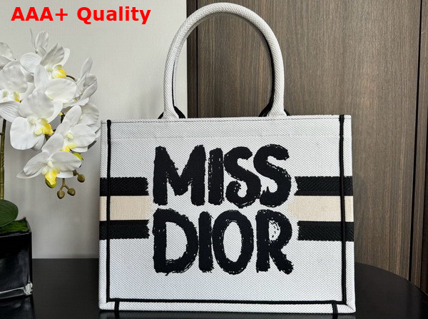 Dior Medium Dior Book Tote White and Blue Miss Dior Graffiti Embroidery Replica