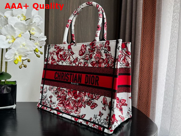 Dior Medium Dior Book Tote White and Red Le Coeur Des Papillons Embroidery Replica