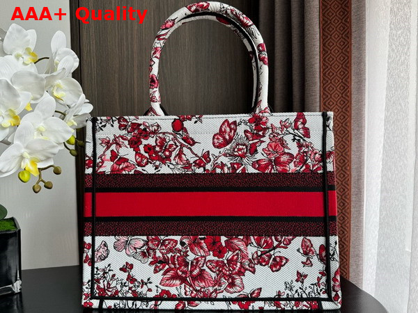 Dior Medium Dior Book Tote White and Red Le Coeur Des Papillons Embroidery Replica