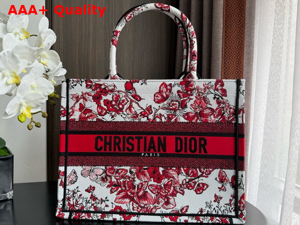 Dior Medium Dior Book Tote White and Red Le Coeur Des Papillons Embroidery Replica