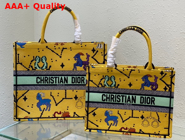 Dior Medium Dior Book Tote Yellow Multicolor Dior Pixel Zodiac Embroidery Replica