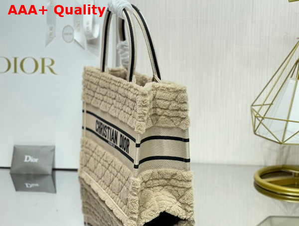 Dior Medium Dior Book Tote in Beige Cannage Shearling Replica