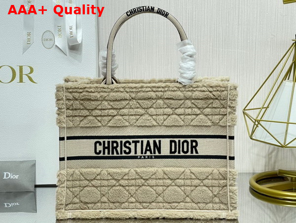 Dior Medium Dior Book Tote in Beige Cannage Shearling Replica