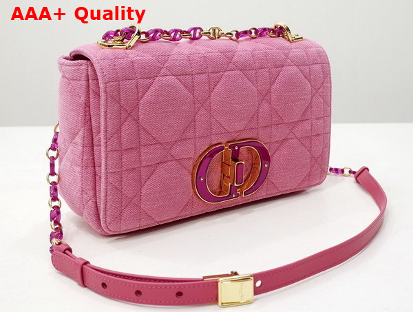 Dior Medium Dior Caro Bag Bright Pink Macrocannage Denim Replica