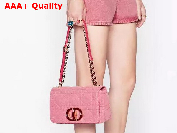 Dior Medium Dior Caro Bag Bright Pink Macrocannage Denim Replica