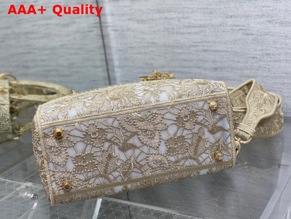 Dior Medium Dior Or Lady D Lite Bag Gold Tone D Lace Embroidery with Macrame Effect Replica