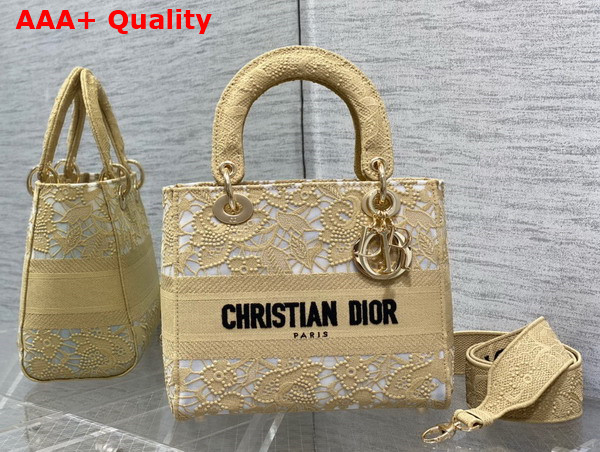 Dior Medium Dior Or Lady D Lite Bag Natural D Lace Embroidery with Macrame Effect Replica