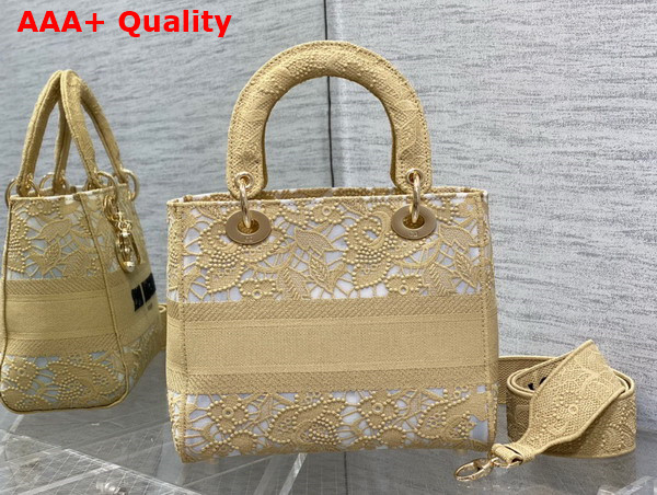 Dior Medium Dior Or Lady D Lite Bag Natural D Lace Embroidery with Macrame Effect Replica