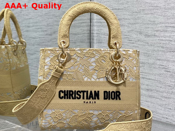 Dior Medium Dior Or Lady D Lite Bag Natural D Lace Embroidery with Macrame Effect Replica