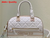 Dior Medium Dior Vibe Zip Bowling Bag White and Gold Padded Macrocannage Calfskin Replica