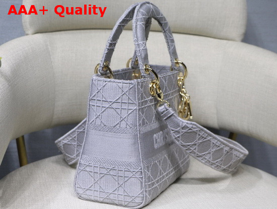 Dior Medium Gray Stone Lady D Lite Embroidered Cannage Bag Replica