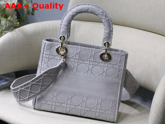 Dior Medium Gray Stone Lady D Lite Embroidered Cannage Bag Replica