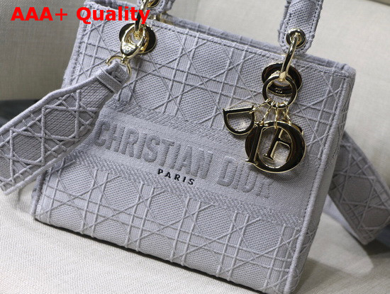 Dior Medium Gray Stone Lady D Lite Embroidered Cannage Bag Replica