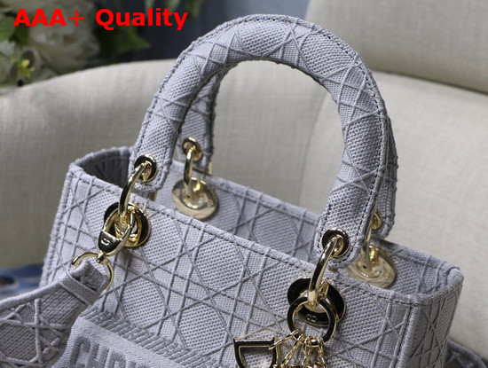 Dior Medium Gray Stone Lady D Lite Embroidered Cannage Bag Replica