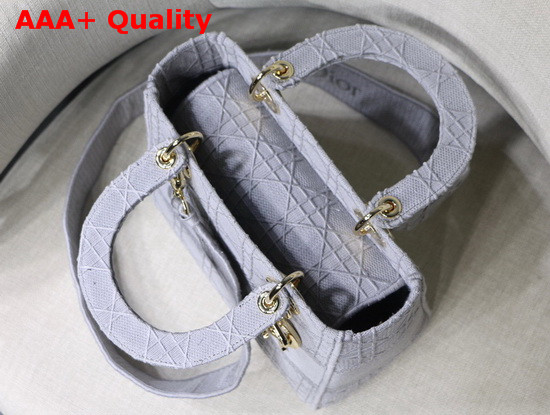 Dior Medium Gray Stone Lady D Lite Embroidered Cannage Bag Replica