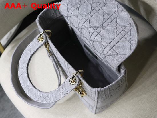 Dior Medium Gray Stone Lady D Lite Embroidered Cannage Bag Replica