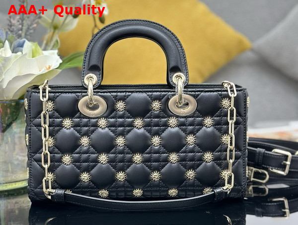 Dior Medium Lady D Joy Bag Black Cannage Lambskin with Gold Finish Sun Studs Replica