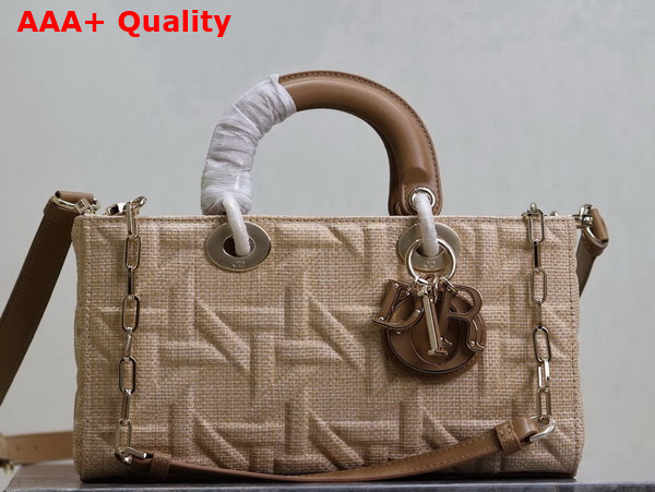 Dior Medium Lady D Joy Bag in Beige Graphic Cannage Raffia Replica