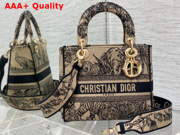 Dior Medium Lady D Lite Bag Beige Multicolor Toile de Jouy Voyage Embroidery Replica