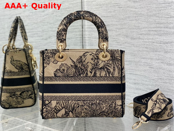 Dior Medium Lady D Lite Bag Beige Multicolor Toile de Jouy Voyage Embroidery Replica