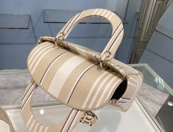 Dior Medium Lady D Lite Bag Beige Stripes Embroidery Replica