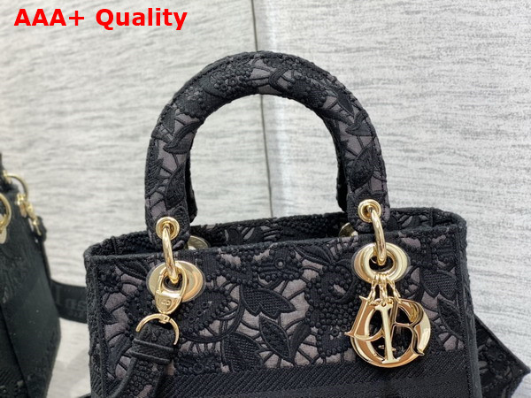 Dior Medium Lady D Lite Bag Black Macrame Effect Embroidery Replica