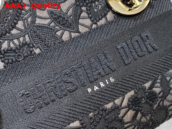 Dior Medium Lady D Lite Bag Black Macrame Effect Embroidery Replica