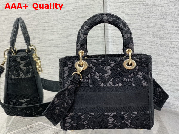 Dior Medium Lady D Lite Bag Black Macrame Effect Embroidery Replica