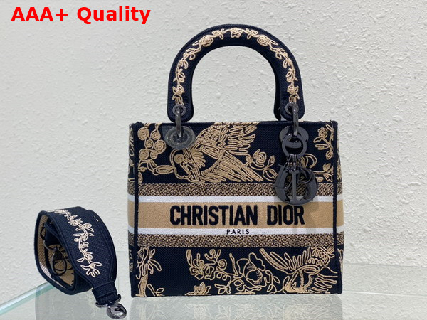 Dior Medium Lady D Lite Bag Black Multicolor Cornely Effect Dior Jardin D Hiver Embroidery Replica