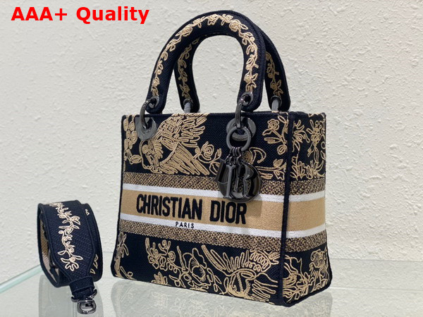 Dior Medium Lady D Lite Bag Black Multicolor Cornely Effect Dior Jardin D Hiver Embroidery Replica