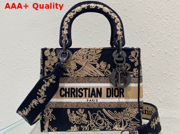 Dior Medium Lady D Lite Bag Black Multicolor Cornely Effect Dior Jardin D Hiver Embroidery Replica