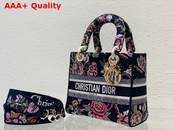 Dior Medium Lady D Lite Bag Black Multicolor Dior Jardin Botanique Embroidery Replica