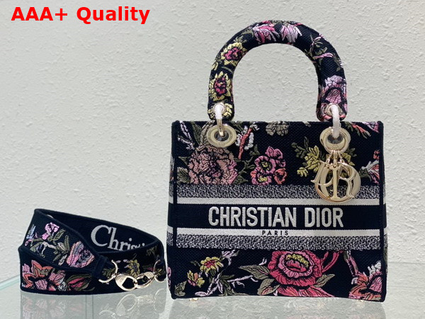 Dior Medium Lady D Lite Bag Black Multicolor Dior Jardin Botanique Embroidery Replica