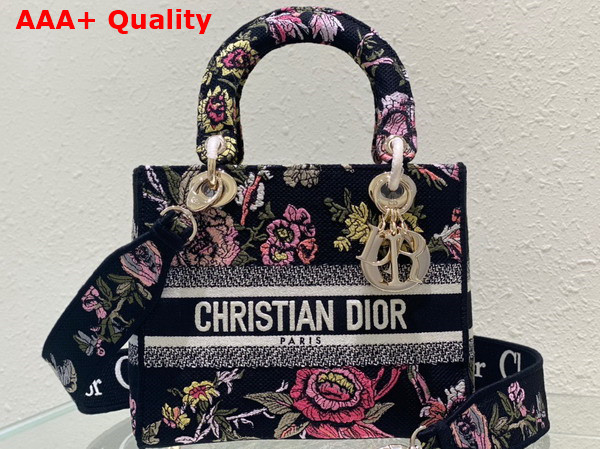 Dior Medium Lady D Lite Bag Black Multicolor Dior Jardin Botanique Embroidery Replica