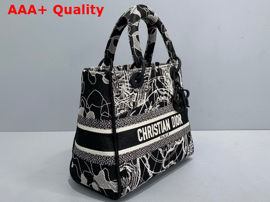 Dior Medium Lady D Lite Bag Black and White Dior Around the World Embroidery Replica