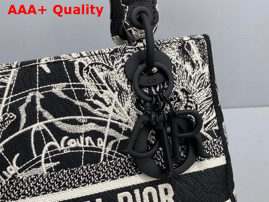 Dior Medium Lady D Lite Bag Black and White Dior Around the World Embroidery Replica