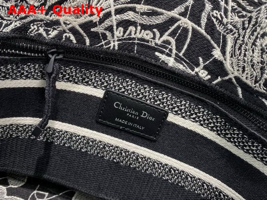 Dior Medium Lady D Lite Bag Black and White Dior Around the World Embroidery Replica