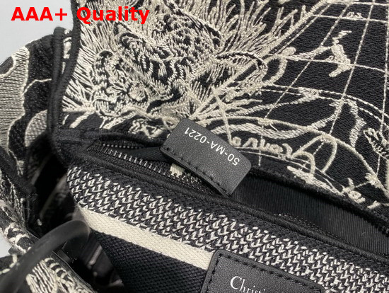 Dior Medium Lady D Lite Bag Black and White Dior Around the World Embroidery Replica