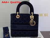 Dior Medium Lady D Lite Bag Blue Cannage Embroidered Velvet Replica