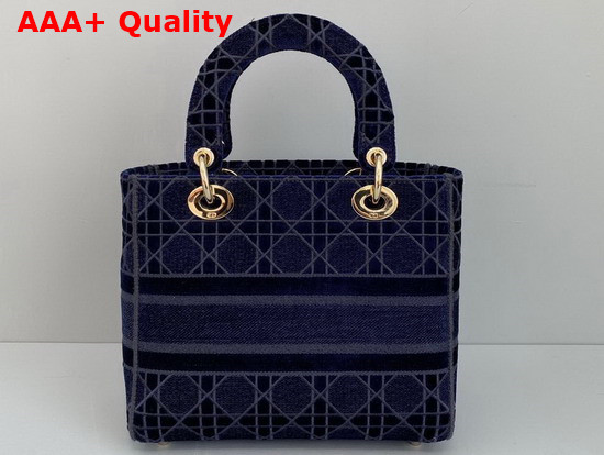 Dior Medium Lady D Lite Bag Blue Cannage Embroidered Velvet Replica