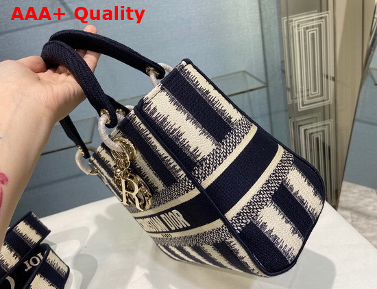 Dior Medium Lady D Lite Bag Blue D Stripes Embroidery Replica