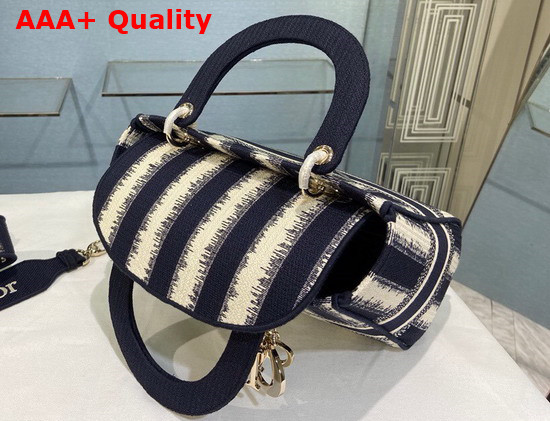 Dior Medium Lady D Lite Bag Blue D Stripes Embroidery Replica