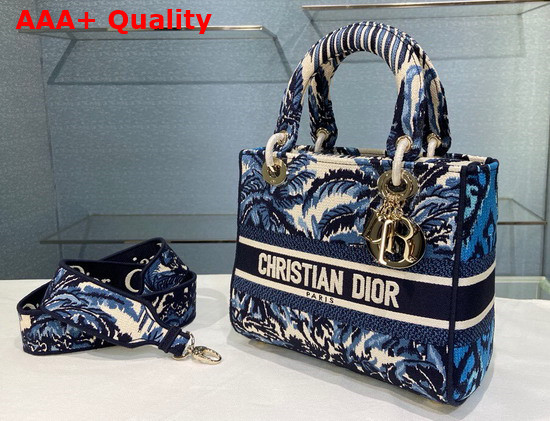 Dior Medium Lady D Lite Bag Blue Dior Palms Embroidery Replica