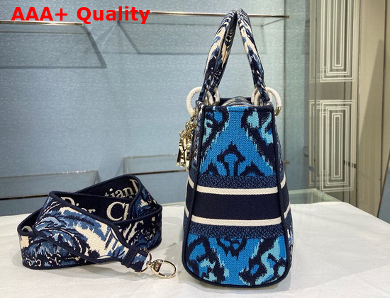 Dior Medium Lady D Lite Bag Blue Dior Palms Embroidery Replica