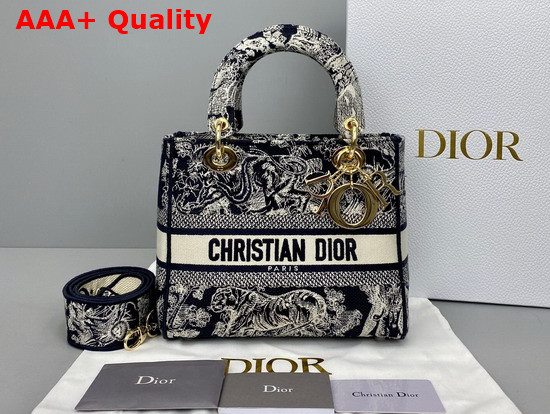 Dior Medium Lady D Lite Bag Blue Toile de Jouy Reverse Embroidery Replica