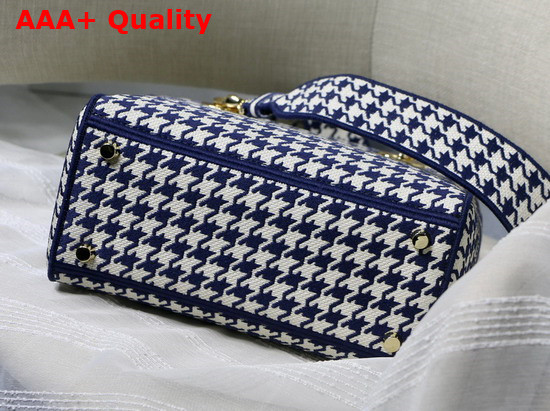 Dior Medium Lady D Lite Bag Blue and White Houndstooth Embroidery Replica