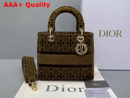 Dior Medium Lady D Lite Bag Brown Cannage Embroidered Velvet Replica